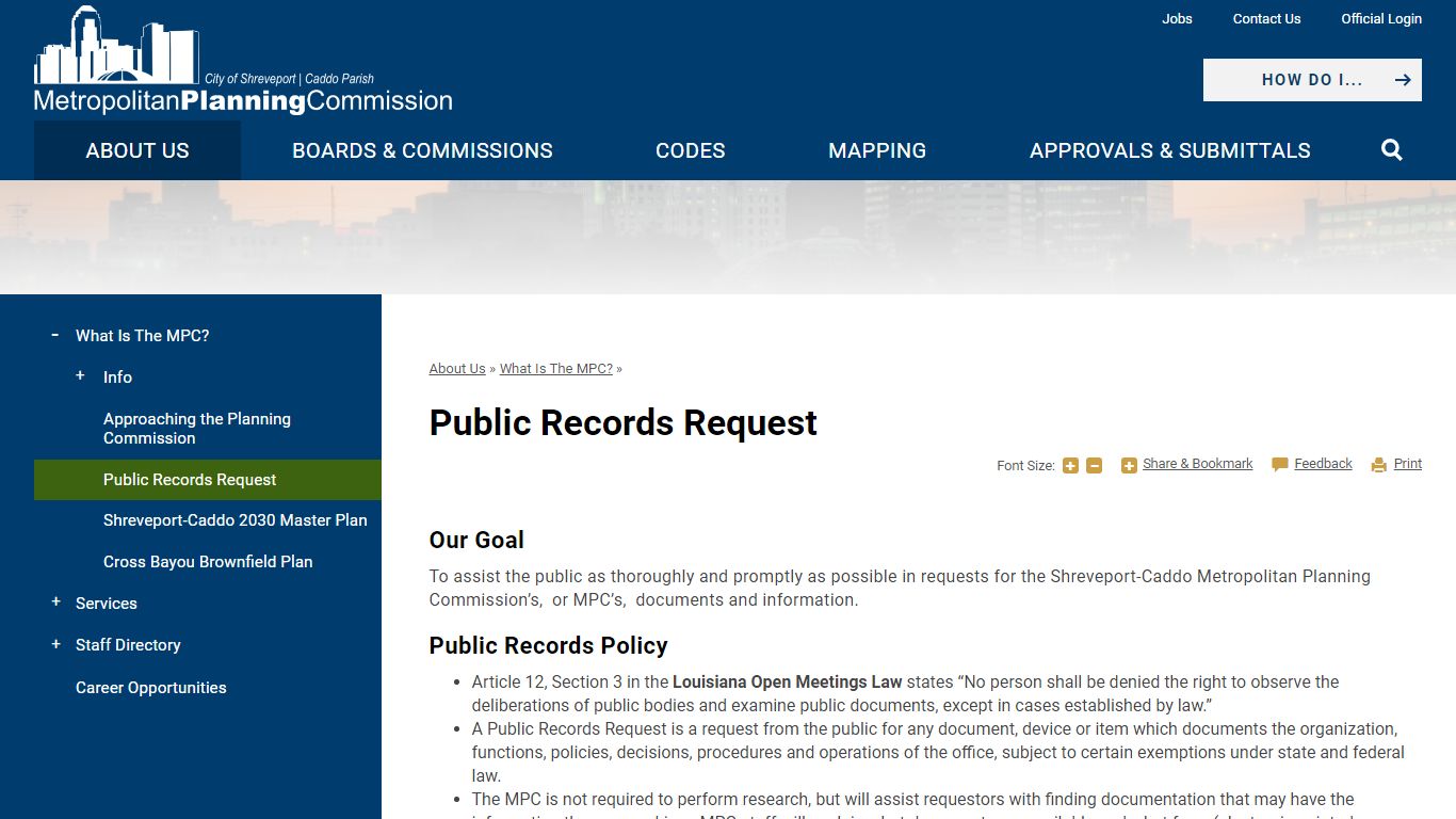 Public Records Request | Shreveport Caddo Parish MPC